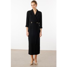 Moda İlgi Moda Ilgi Kadın Beli Aksesuarlı Cepli Kruvaze Elbise 6626 Siyah