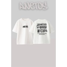 Anetos Ateez Tasarım Sırt Baskılı Pamuk Beyaz Oversize T-Shirt