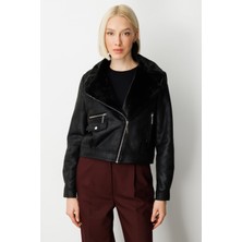 Ekol Kadın Peluşlu Güderi Mont 8011 Siyah