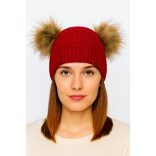 Abarta Simli Çift Ponponlu Kadın Örgü Bere Standart