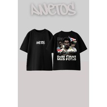 Anetos Bad Bunny 3 Tasarım Sırt Baskılı Pamuk Siyah Oversize T-Shirt
