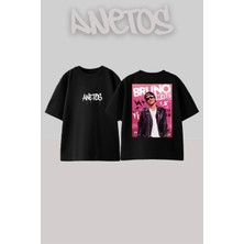 Anetos Bruno Mars 20 Tasarım Sırt Baskılı Pamuk Siyah Oversize T-Shirt