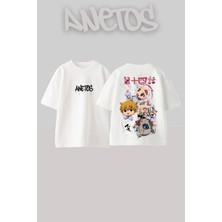 Anetos Baby Demon Slayer Karakter Tasarım Sırt Baskılı Pamuk Siyah Oversize T-Shirt