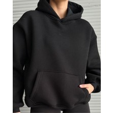 Dearens Baskısız Kaliteli 3 Iplik Şardonlu Kapşonlu Sweatshirt