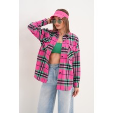 Mamayaga Kadın Desen Bloklu Oduncu Oversize Bol ve Geniş Kalıp Casual Cepli Yakalı Ceket Gömlek