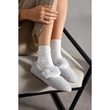 Solario Luna Tavşan Tüyü Lastikli Kaydırmaz Taban Kadın Babet Panduf Ev Terliği