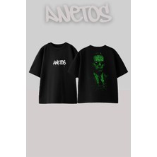 Anetos Matrix 4 Tasarım Sırt Baskılı Pamuk Siyah Oversize T-Shirt