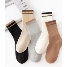 Lykos Kadın Çift Çizgili Soket Çorap 5’li Paket - Karışık Renkli