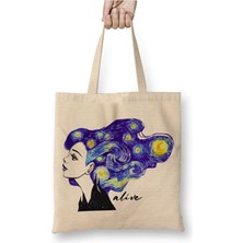 Toyaso Alive Vincent Van Gogh Bez Çanta Uzun Saplı Alışveriş Çantası Plaj Çantası