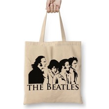 Toyaso The Beatles 01 Beyaz Bez Çanta Uzun Saplı Alışveriş Çantası Plaj Çantası