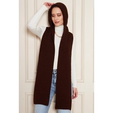 Irmak Kerekli Kadın Yumuşak Dokulu Kapşonlu Atkı Selanik Örgü Kapşonlu Şal 13038 KAHVE