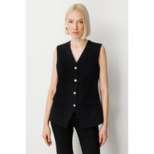 Ekol Kadın Kapak Cepli V Yaka Yelek 5037 Siyah