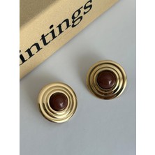 Marsel Vintage Yuvarlak Şerit Model Kahverengi Gold Çelik Küpe