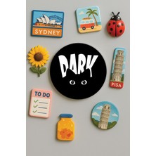 Nurdic Modern ve Dekoratif Yuvarlak Buzdolabı Magneti Magnet Büyük Boy 10X10 cm - Dark Cat