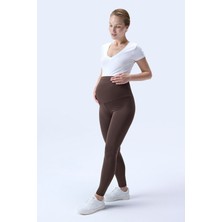 İmaj Imaj 344 Yüksek Bel Hamile Tayt Kahverengi Renk Örme Kumaş ile Toparlayıcı Etki