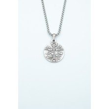 IDR Kam - Şaman Davulu Gümüş Kaplama Örme Zincir Kolye