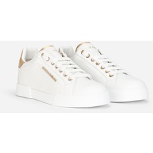 Kadın Metalik Topuk Detaylı Deri Sneakers - Beyaz/altın
