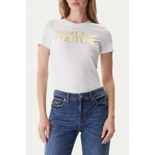 Versace Kadın Maglıetta T-Shırt Serıgrafıche T-Shirt - Beyaz
