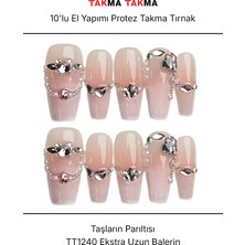 Takma Takma 10'lu Ten Rengi Uzun Balerin TT1240 Tekrar Kullanılabilir El Yapımı Protez Takma Tırnak - Ten Rengi-XS