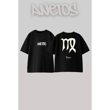 Anetos Vırgo Tasarım Sırt Baskılı Pamuk Siyah Oversize T-Shirt