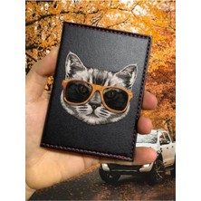 Nurdic Ikon Kedi Desenli Ruhsat Kabı Logolu Oto Ruhsat Kılıfı Vinleks Deri Dikişli Araç Ruhsat Koruyucu