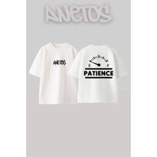 Anetos Patıence Tasarım Sırt Baskılı Pamuk Beyaz Oversize T-Shirt