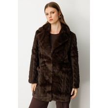 Ekol Kadın Büyük Beden Kruvaze Yaka Torba Cepli Kaban 6961 Kahverengi