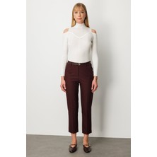 Ekol Kadın Duble Paça Kemerli Pantolon 1003 Bordo