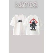 Anetos Awp Csgo Tasarım Sırt Baskılı Pamuk Beyaz Oversize T-Shirt