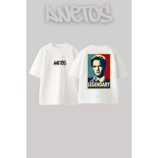 Anetos Legendary Tasarım Sırt Baskılı Pamuk Beyaz Oversize T-Shirt