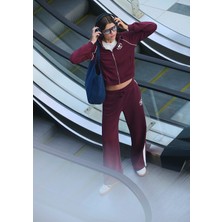 Mavi Biye Detaylı Fermuarlı Bordo Sweatshirt 1S10365-70393