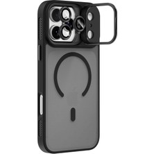 Caseworld Apple iPhone 17 Pro Max Lens Hediyeli Kapak Kamera Korumalı Wireless Şarj Özellikli Standlı Premium Kılıf - Siyah