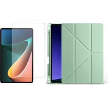 Tekno Grup Apple iPad Pro 11 2020 (2.nesil) Kılıf Zore Tri Folding Kalem Bölmeli Standlı Kılıf-Açık Yeşil + Cam