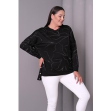 Şans Kadın Büyük Beden Siyah, Taş Işli, Arkası Uzun Tunik