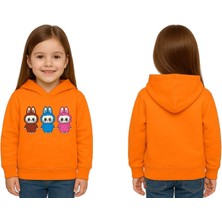 Sedirli Unisex Baskılı Çocuk Swaetshirt Labubu Baskılı Kapüşonlu 3 Iplik Şardonlu