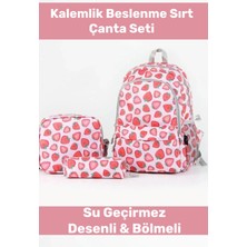 Enenstyle Fermuarlı Geniş 1.kalite Su Geçirmez Desenli Bölmeli Üçlü Okul Kalemlik Beslenme Sırt Çanta Seti