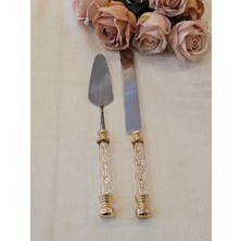 2 Parça Kristal Pasta Servis Seti Gold