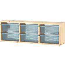 IKEA Trofast Çocuk Duvar Rafı Çam Gri Mavi 93 x 21 x 30 cm