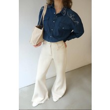 Touche Omuz Nakışlı Denim Efektli Gömlek