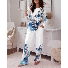 Giyimodam Kadın Uzun Kollu Bisiklet Yaka Kelebek Desenli Iki Iplik Alt Üst Takım