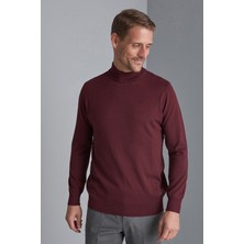 İGS Bordo Standart Fit Dar Kalıp Yarım Balıkçı Düz Uzun Kollu  Triko