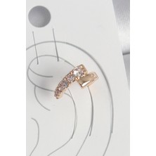 ForWhat Hediye Takı için Kadın Küpe Sarı Pirinç Zirkonlu Model Kıkırdaklı