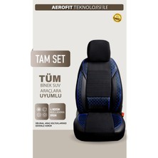 AG Store Nissan Country Uyumlu Yarı Deri Oto Koltuk Kılıfı Ön/arka Set Elix Seri Siyah-Mavi