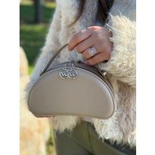 Dev 3 Adam Kutu Model Kadın El Omuz ve Çapraz Çanta Vizon Renk Suni Deri Tasarım