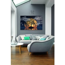 AR AJANS KANVAS TABLO Ayın Gölgesinde  Ağacın Buluşması Dekoratif Cam Tablo