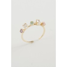 Gümüş Takıcım Oval Renkli Taşlı Yüzük