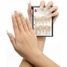 Takma Takma 10'lu Ten Rengi Uzun Badem TT1016 Tekrar Kullanılabilir El Yapımı Protez Takma Tırnak - Ten Rengi-L