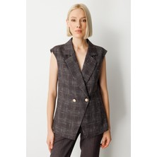 Ekol Kadın Kruvaze Yaka Ekoseli Yelek 5177 Bordo