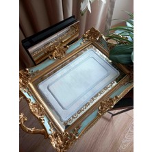 15X25 cm Çift Sıra Islemeli Keten Tepsi Örtüsü- Gümüş