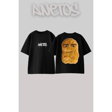 Anetos Havalı Ekmek Tasarım Sırt Baskılı Pamuk Siyah Oversize T-Shirt
